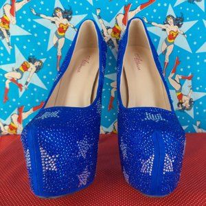 Star Spangled sparkly stiletto platform slip on 5" heels.